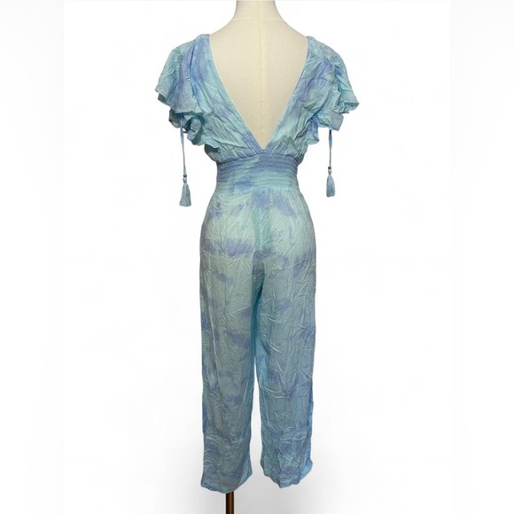 NEW WITH TAGS Tiare Hawaii Blue Tie-Dye V-Neck Boho festival Jumpsuit - Picture 3 of 8